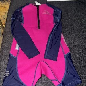 Aqua Sphere size 4 pink/navy wet suit. GUC  to be safe.